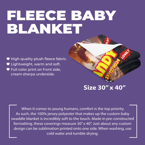 Personalized Baby Superhero Blanket – Shazam Style | Custom Name, Date & Background | Soft Fleece 30"x40"